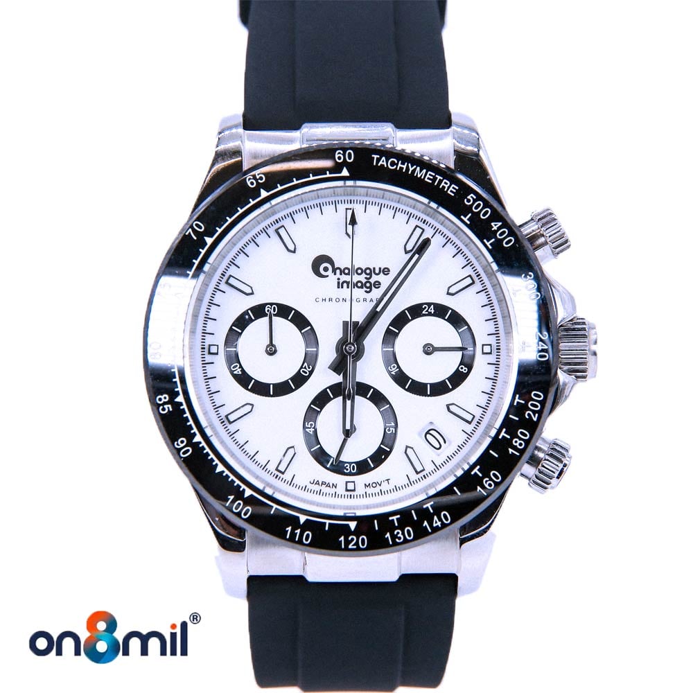Analogue Image quartz Daytona style chronograph with panda dial and soft silicone strap