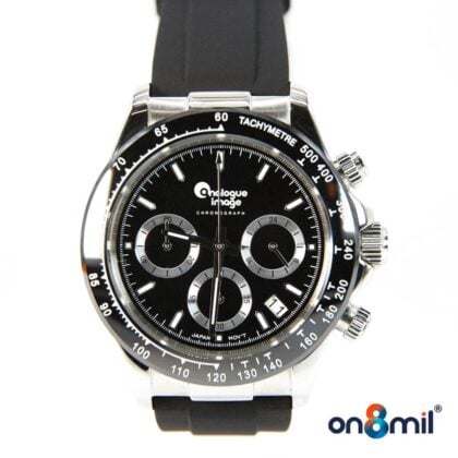 Analogue image quartz chronograph black steel soft strap