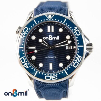 Custom made On8mil Automatic watch with canvas wrist band - Omega Seamaster style with NH35 movement